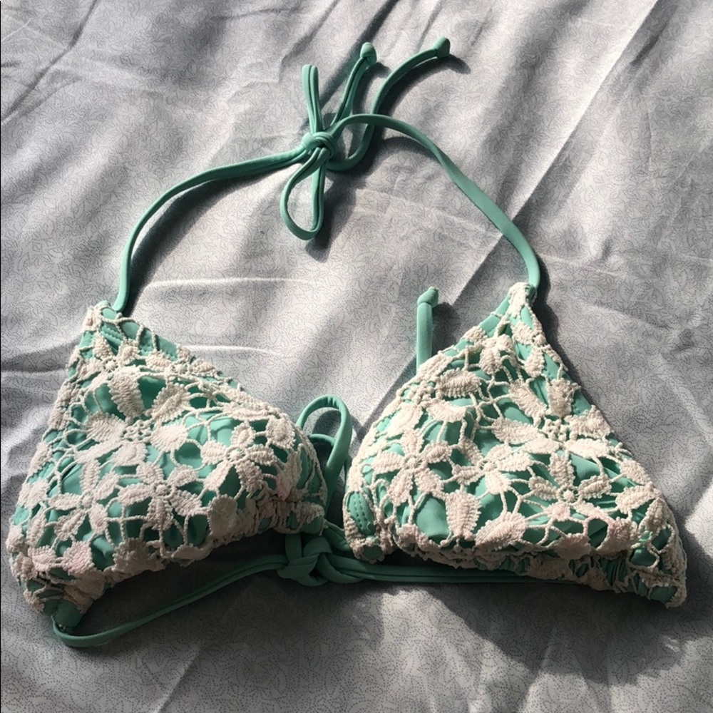 Mint & White Lace Bikini Top